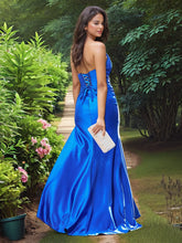 Bodice Strapless Satin Mermaid Long Prom Dress With Split